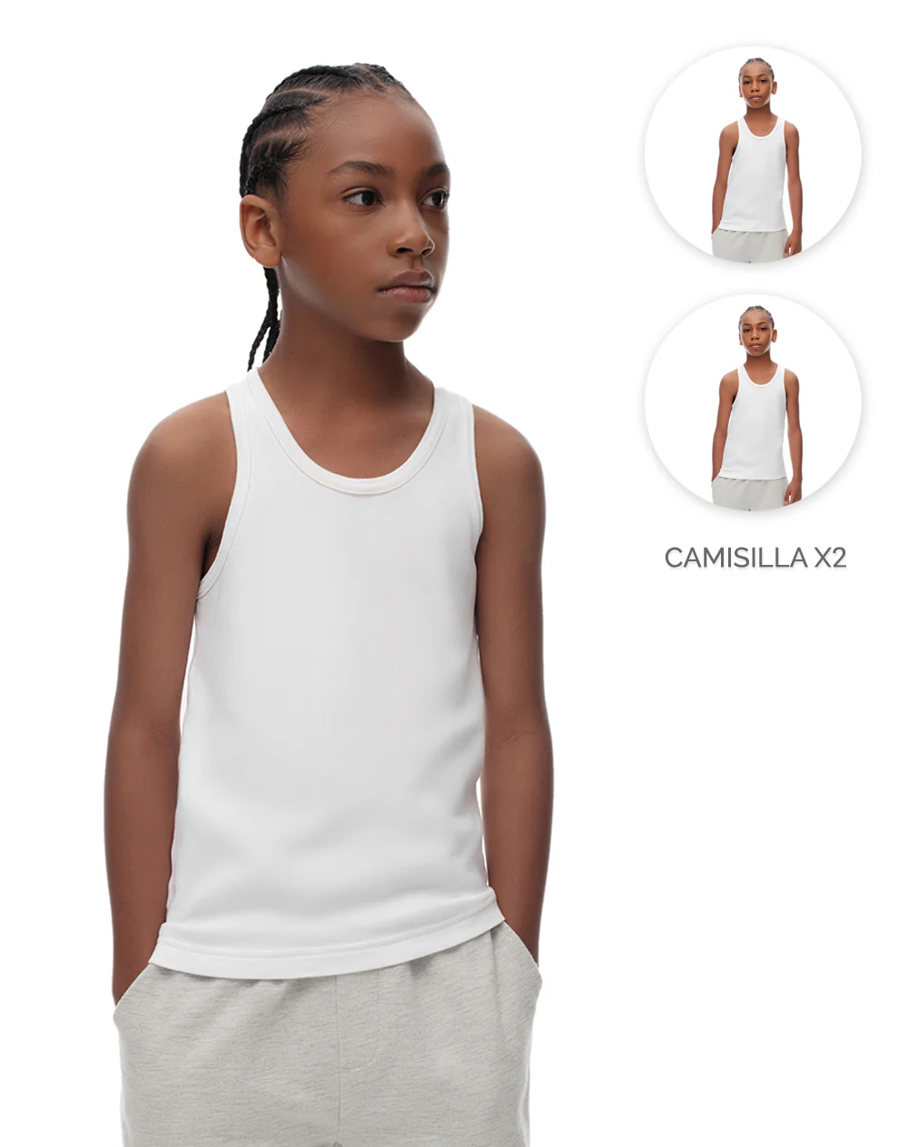 Camisilla slim algodón x2unds blanca niño