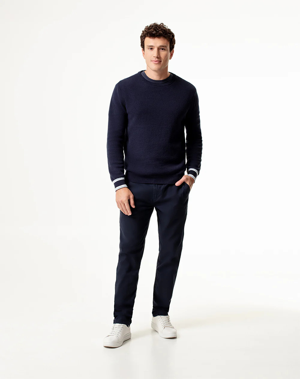 Pantalón chino slim drill algodón azul hombre