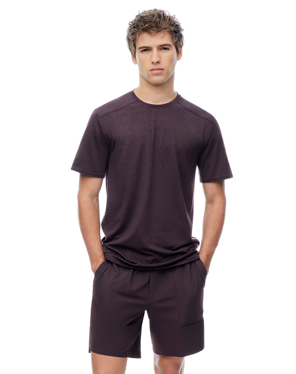 Camiseta slim manga corta morado hombre
