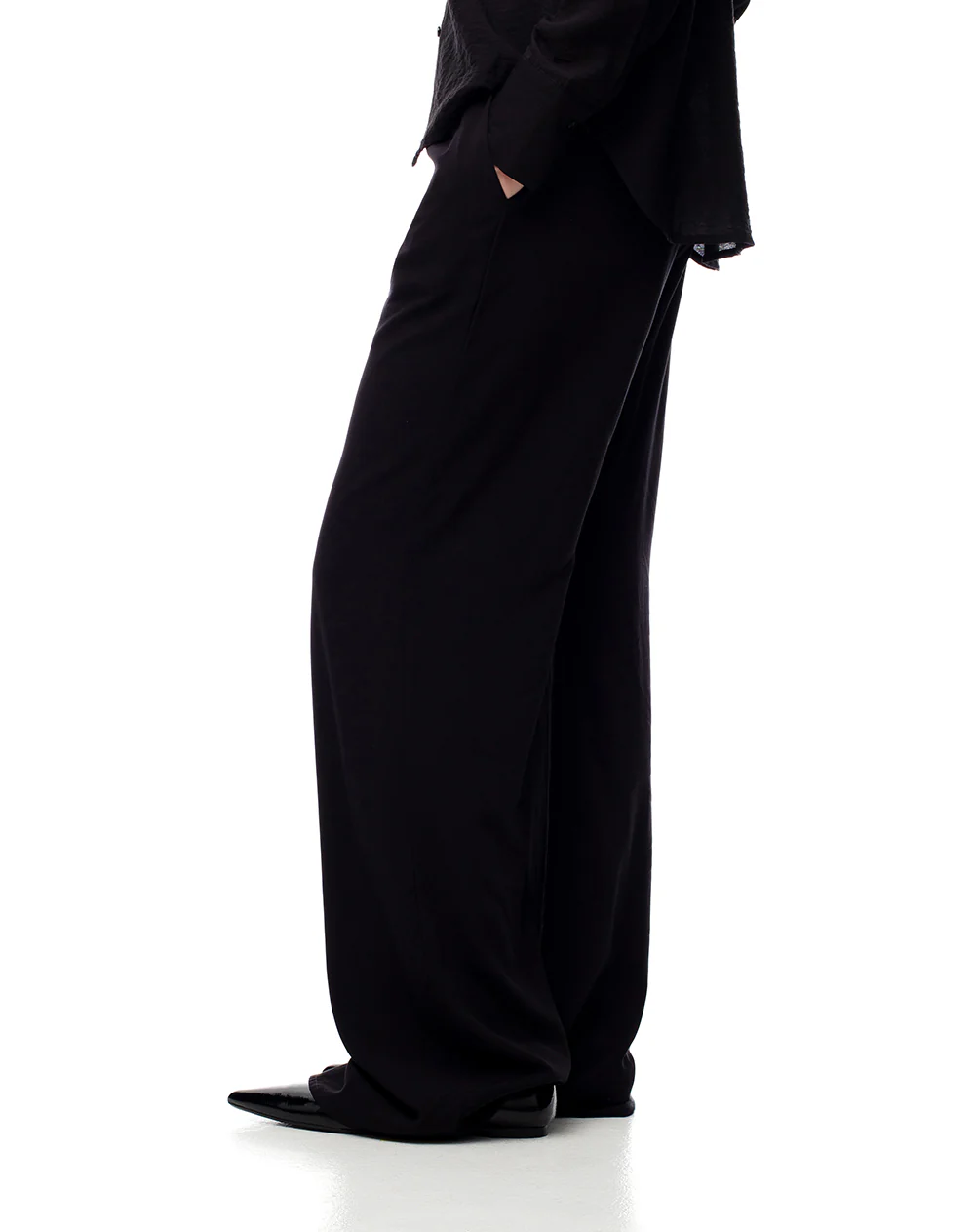 Pantalón wide leg tiro medio negro mujer - Image 5