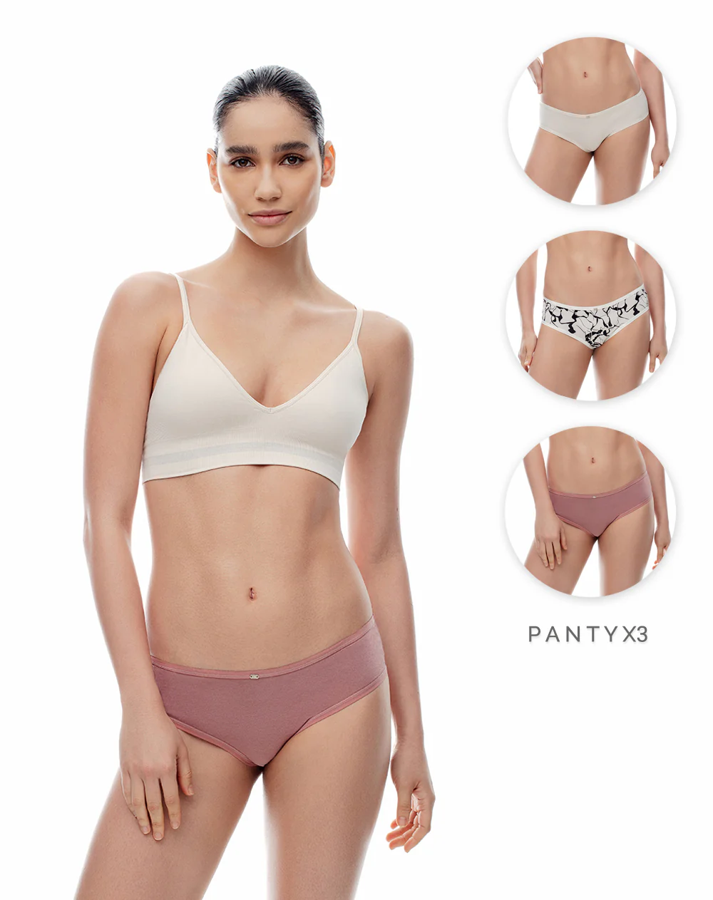 Panty cachetero algodón tiro medio x3unds surtido mujer