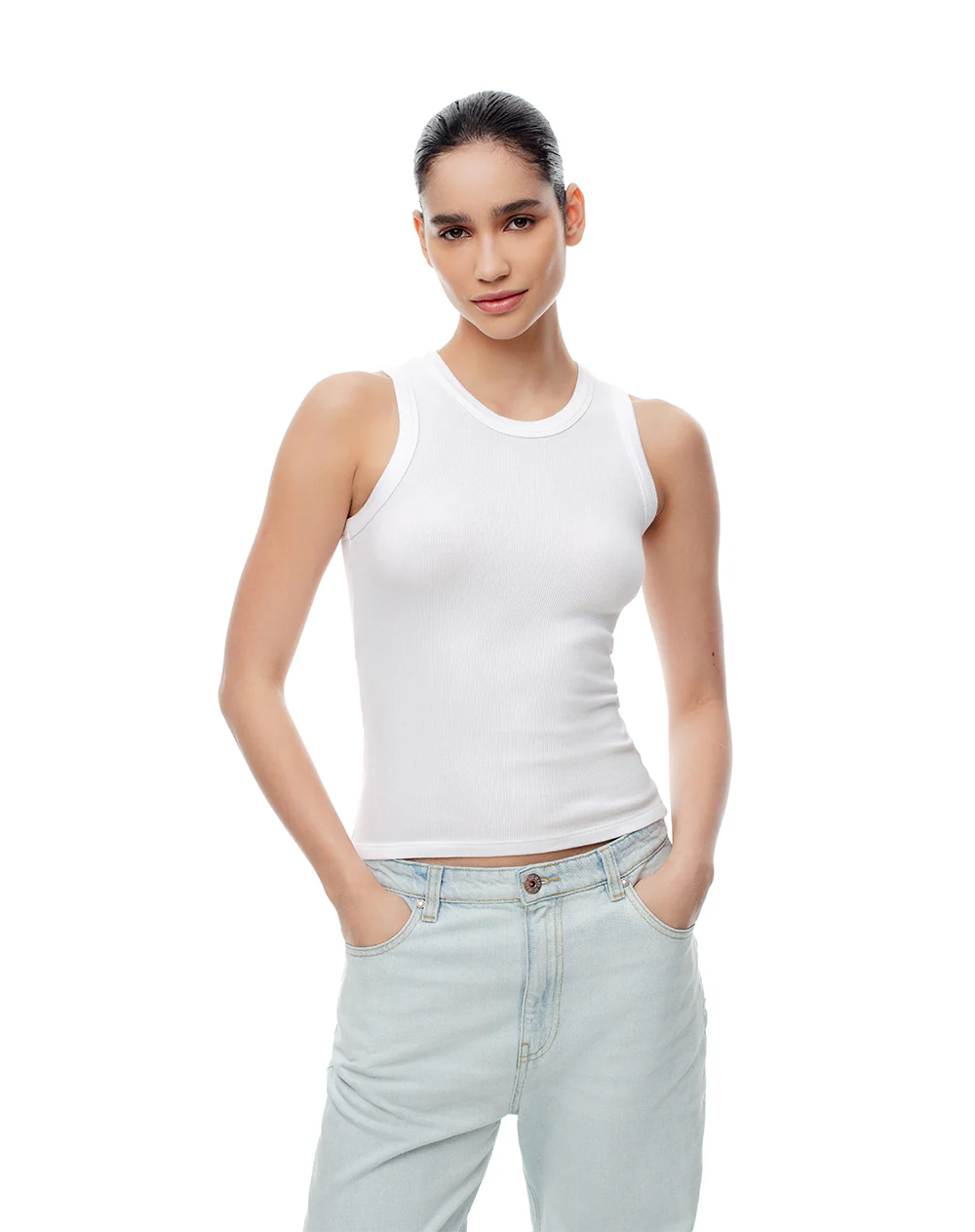 Camiseta esqueleto slim rib algodón blanca mujer - Image 3