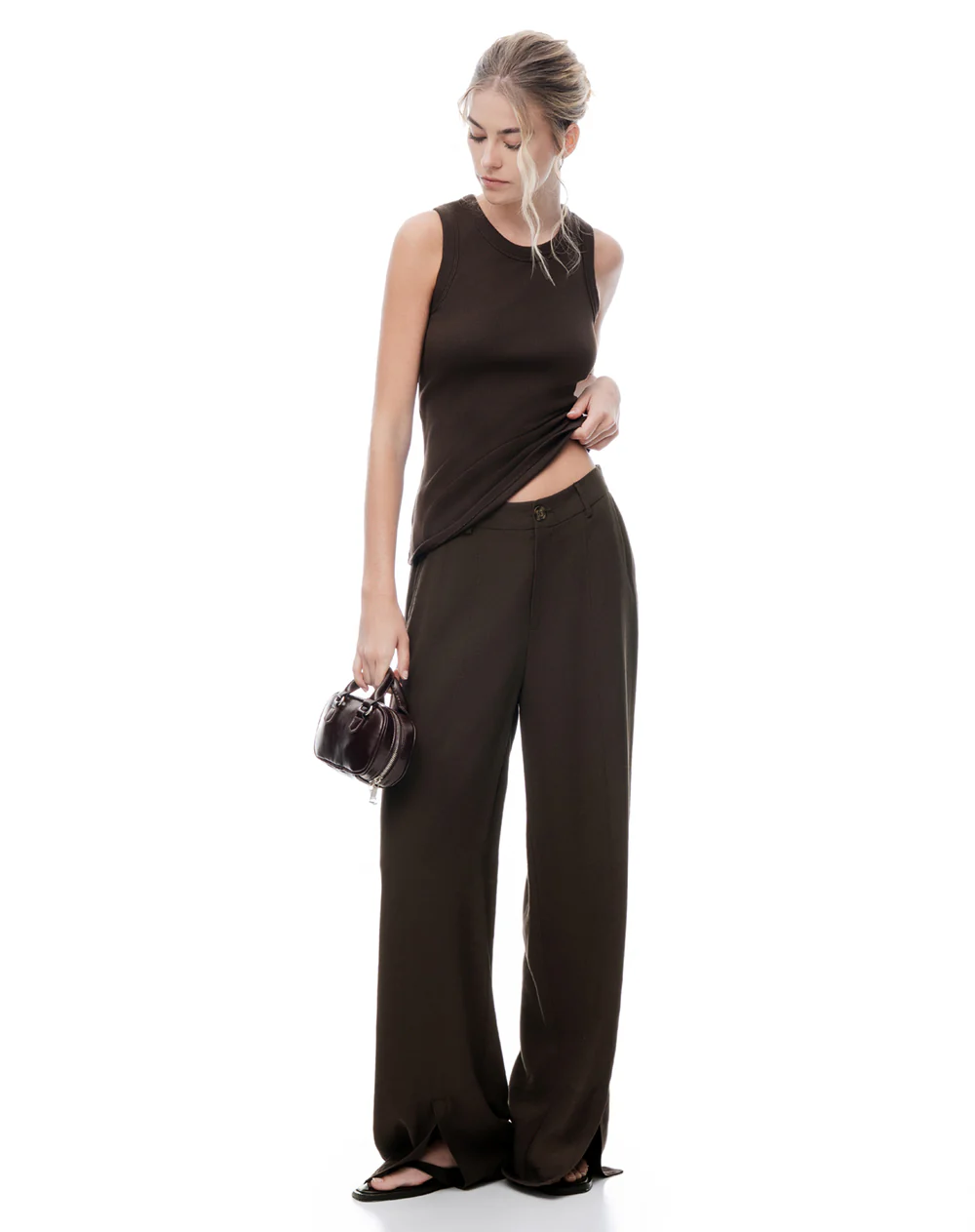 Camiseta esqueleto slim rib algodón café mujer - Image 5
