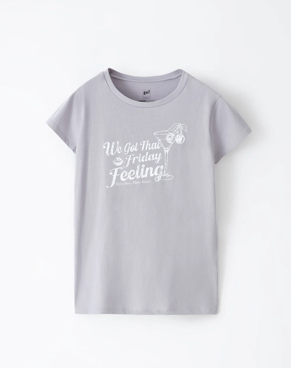 Camiseta regular algodón gris estampada mujer