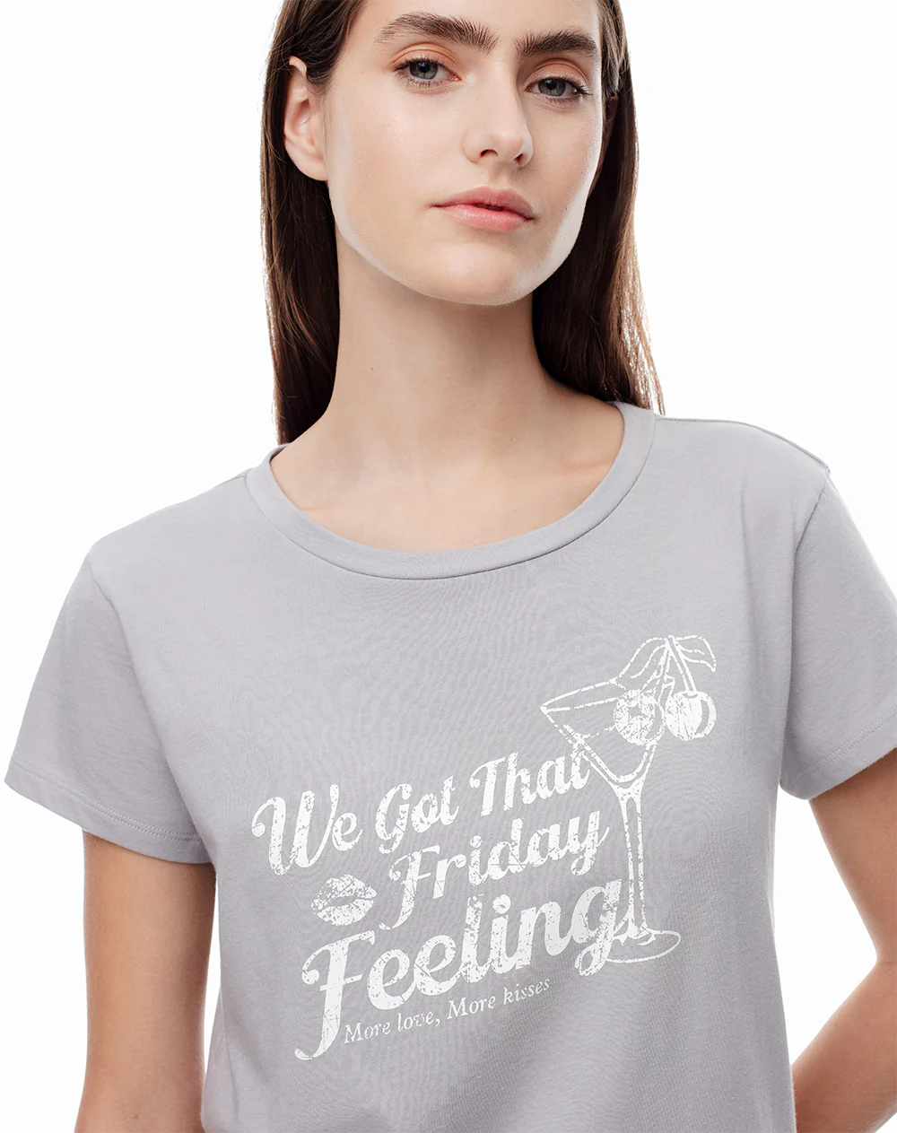 Camiseta regular algodón gris estampada mujer - Image 4