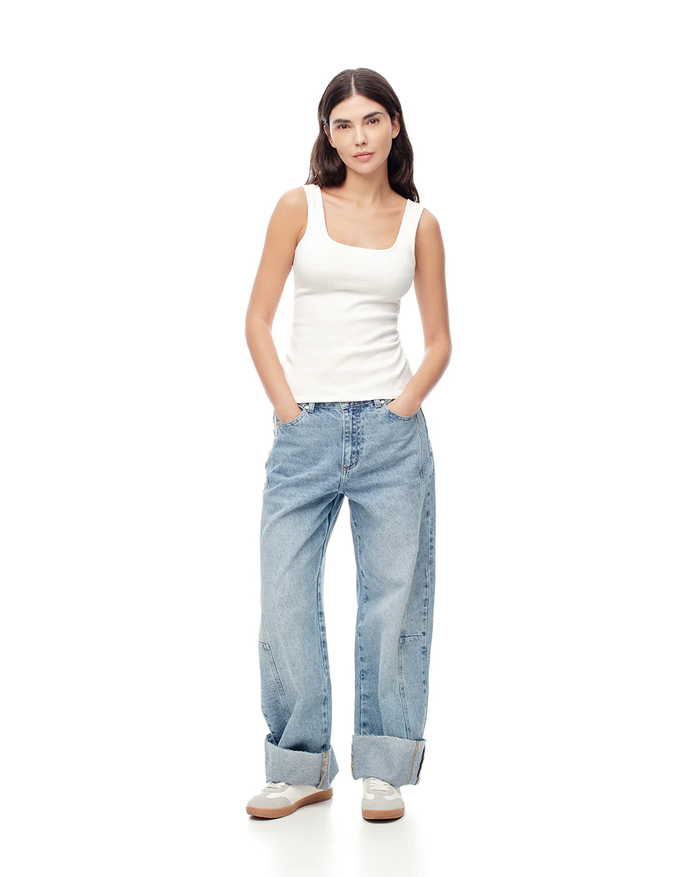 Camiseta manga sisa slim rib algodón blanca mujer - Image 4