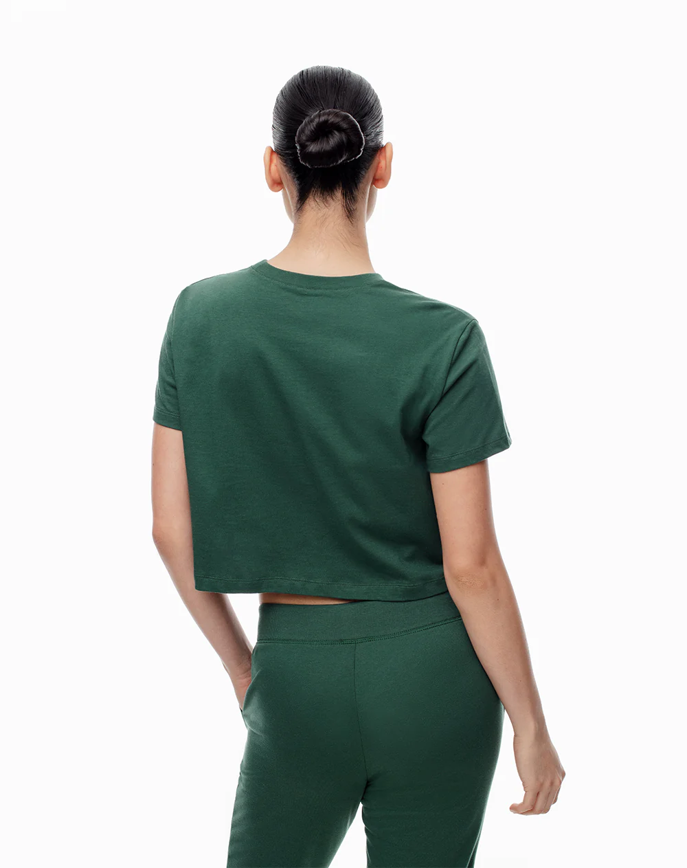 Camiseta crop regular algodón verde mujer - Image 2