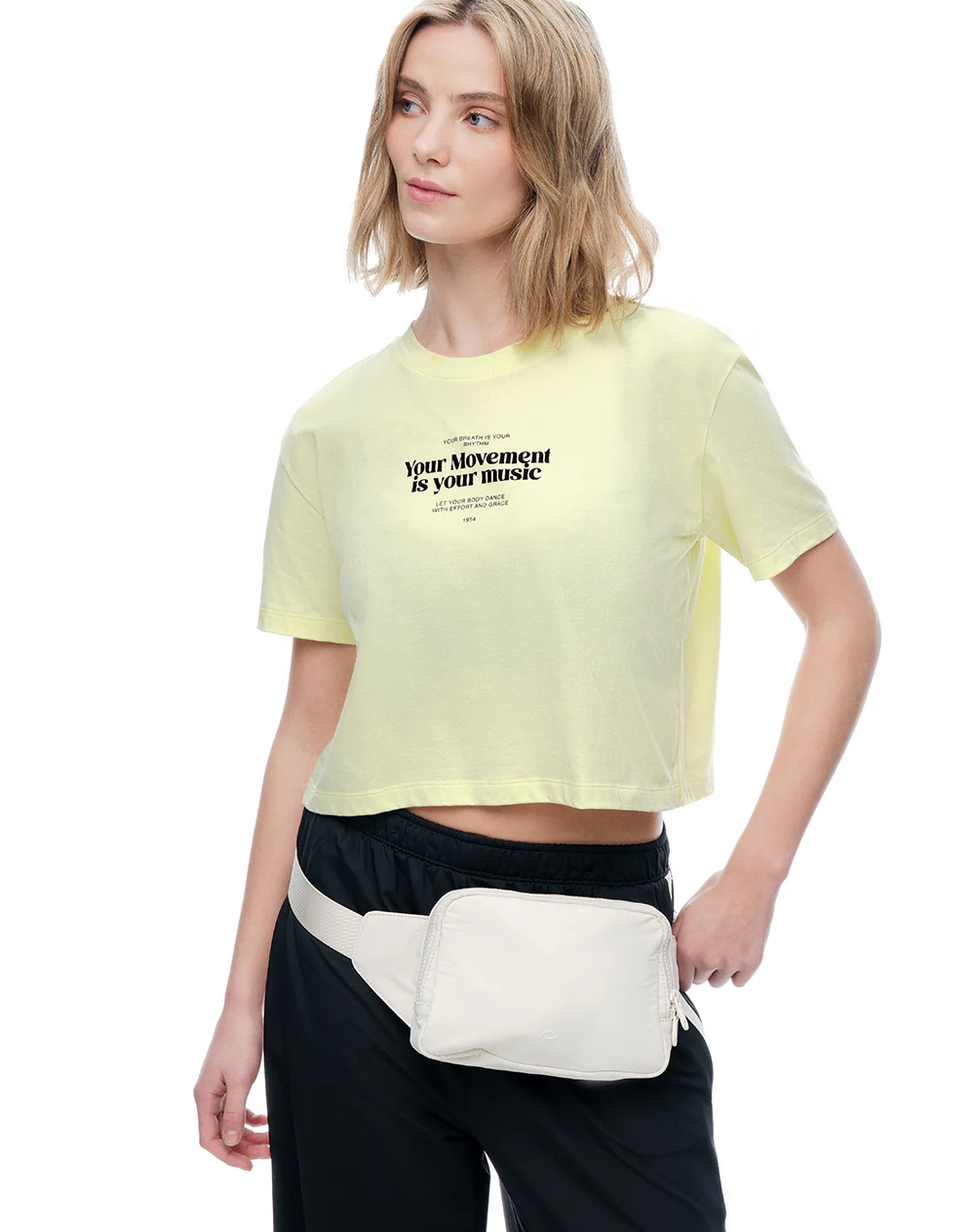 Camiseta crop regular algodón amarilla mujer