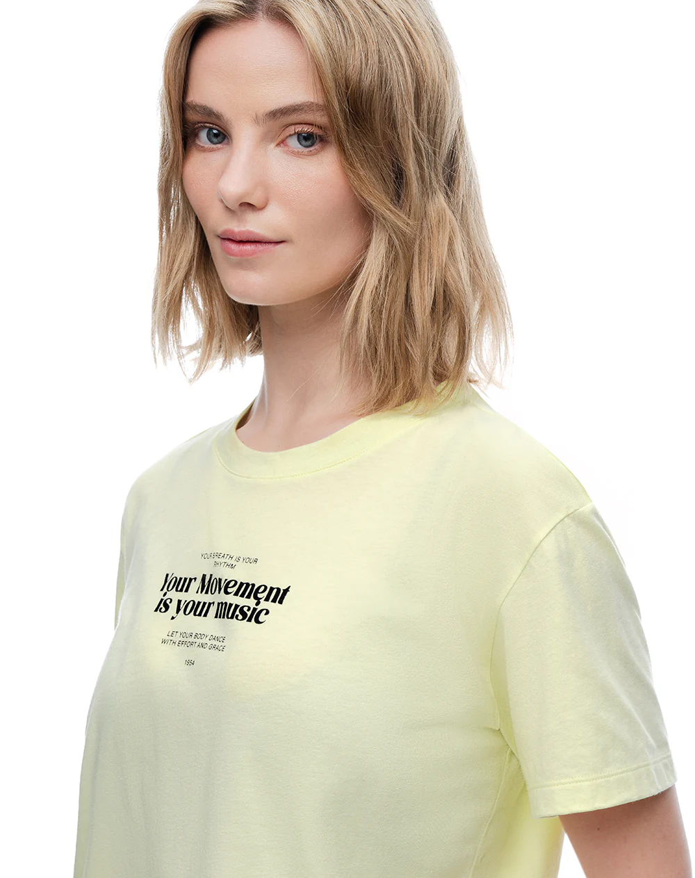 Camiseta crop regular algodón amarilla mujer - Image 4
