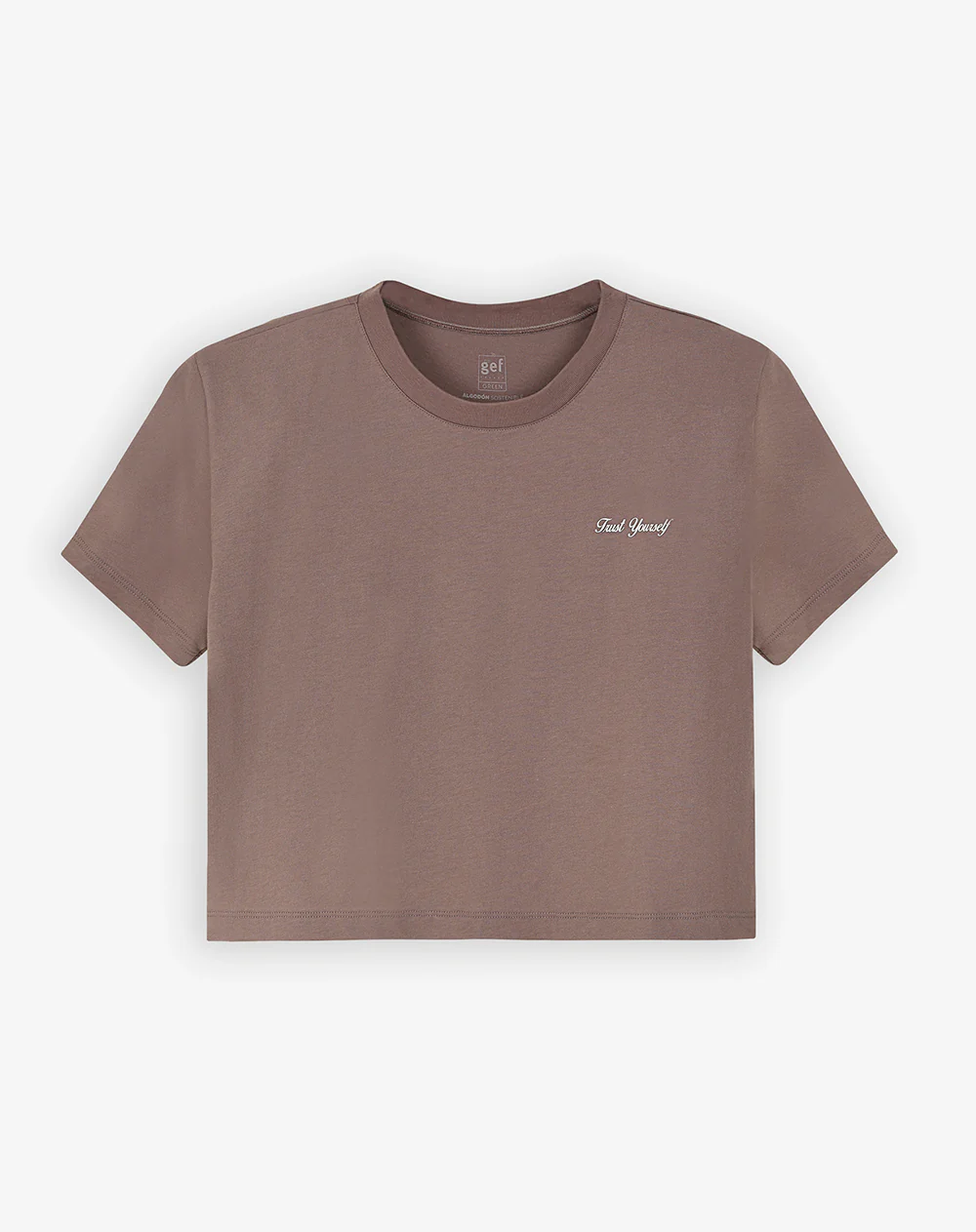 Camiseta crop regular algodón café mujer - Image 5