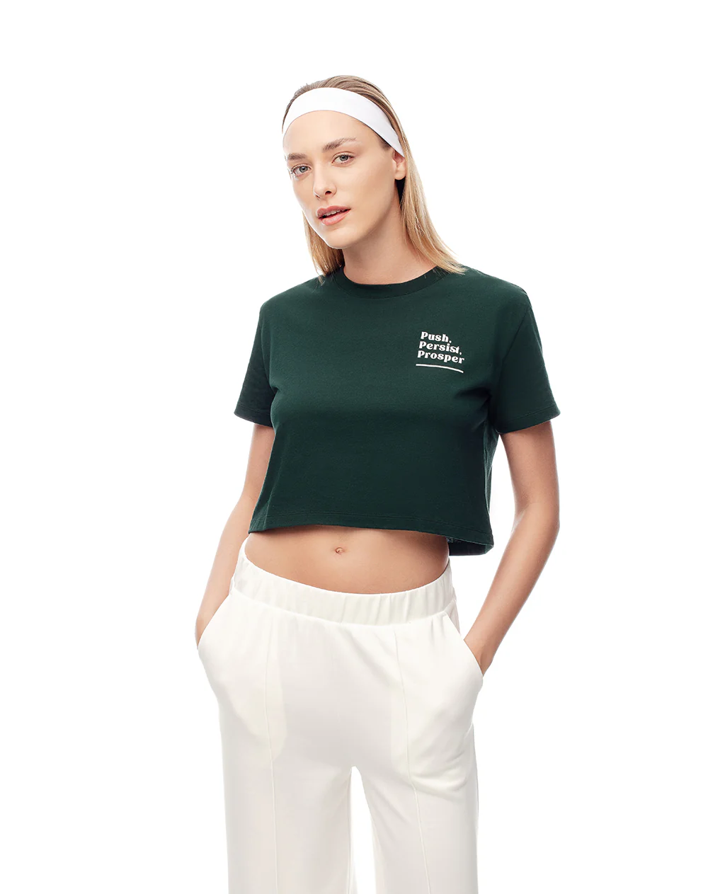 Camiseta crop regular algodón verde mujer - Image 3