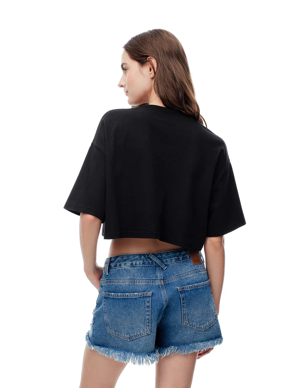 Short tiro medio denim desgaste índigo medio mujer - Image 4