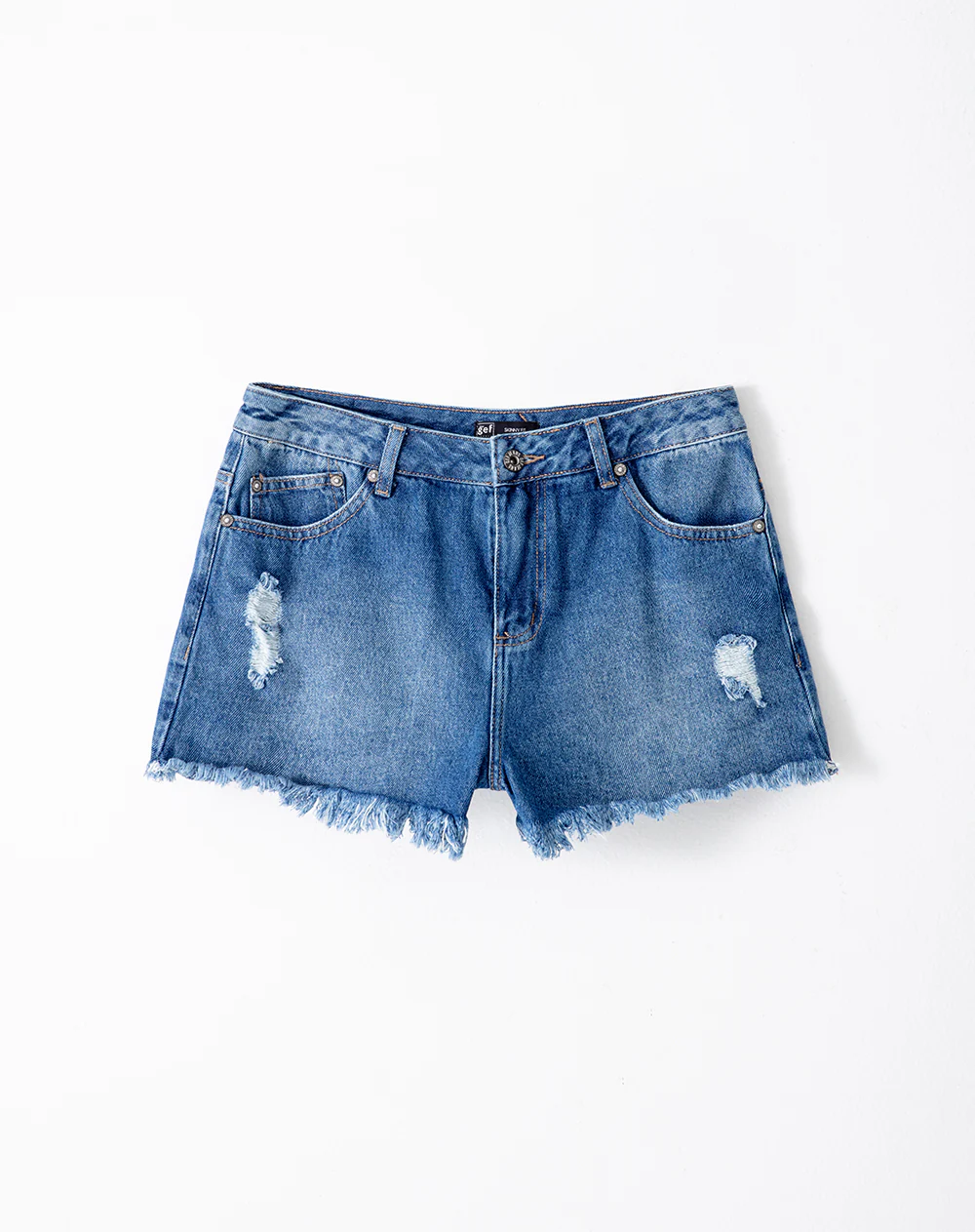 Short tiro medio denim desgaste índigo medio mujer - Image 5