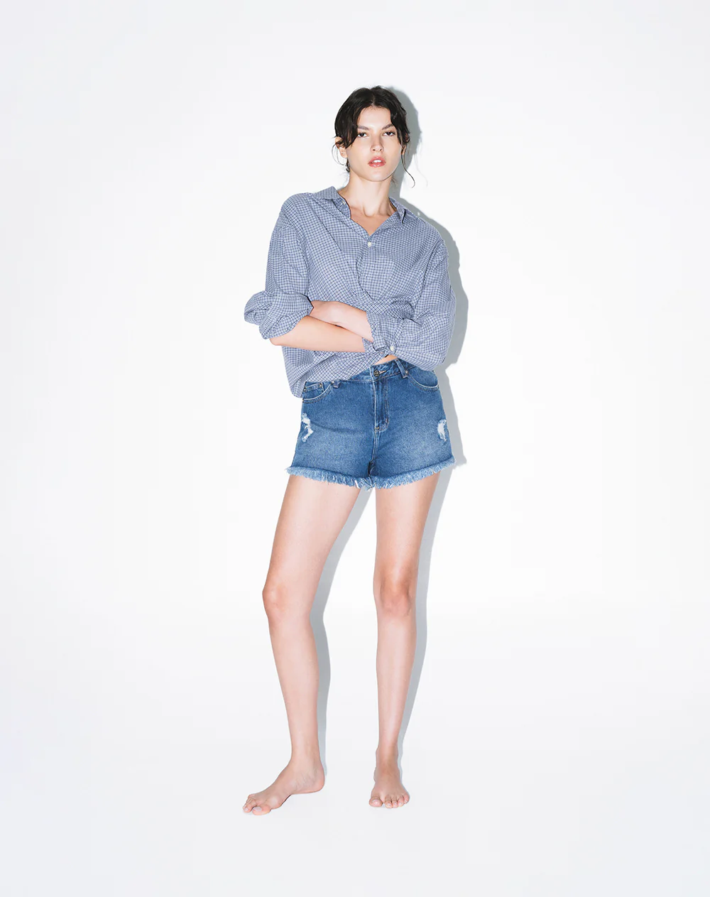 Short tiro medio denim desgaste índigo medio mujer - Image 6
