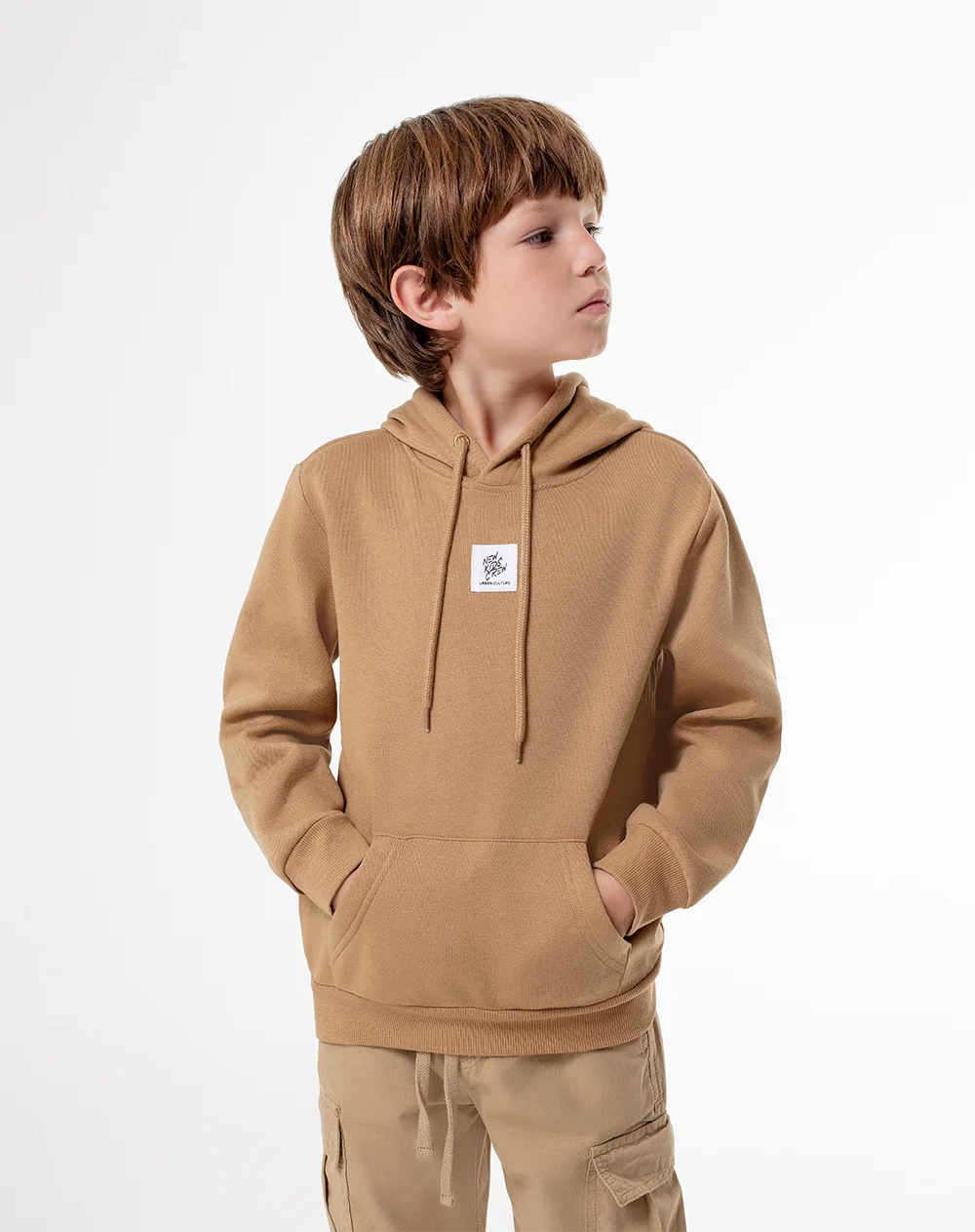 Buzo tipo hoddie habano niño