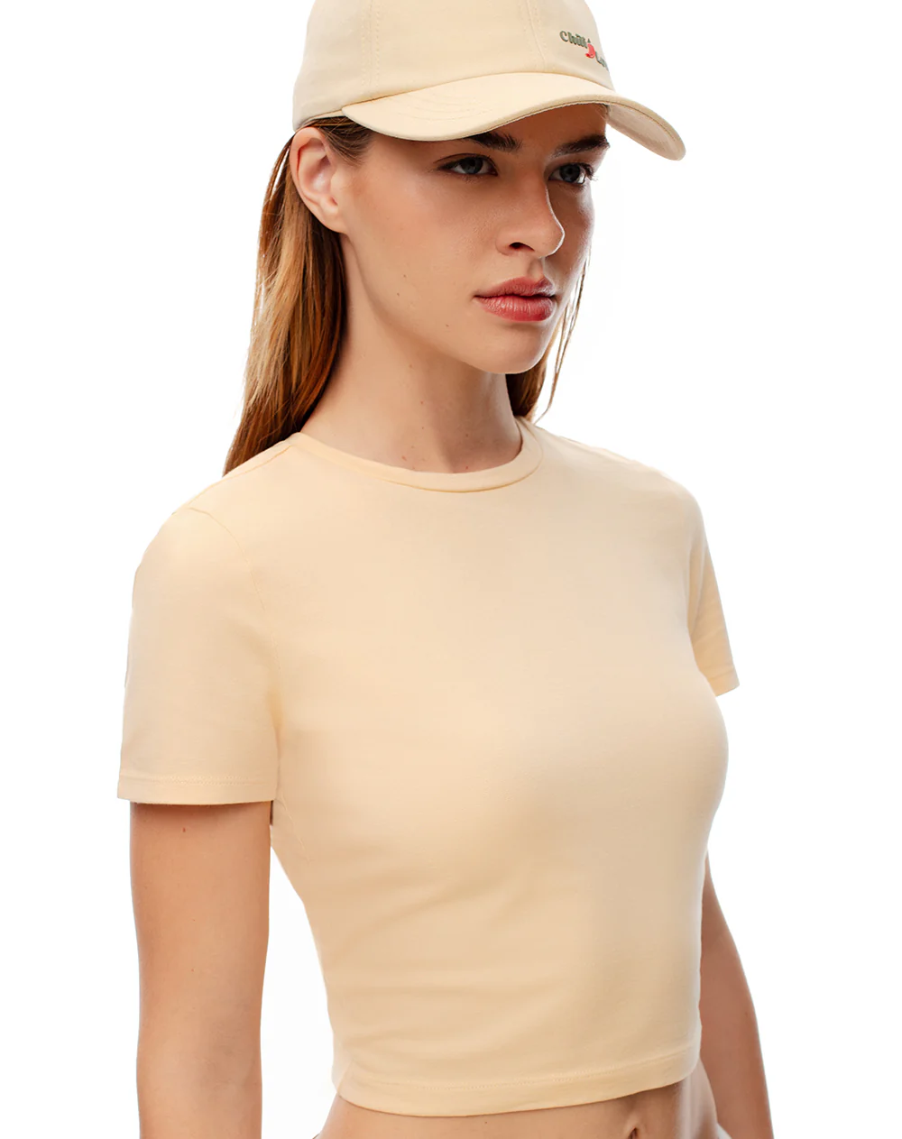 Camiseta crop slim algodón amarilla mujer - Image 4