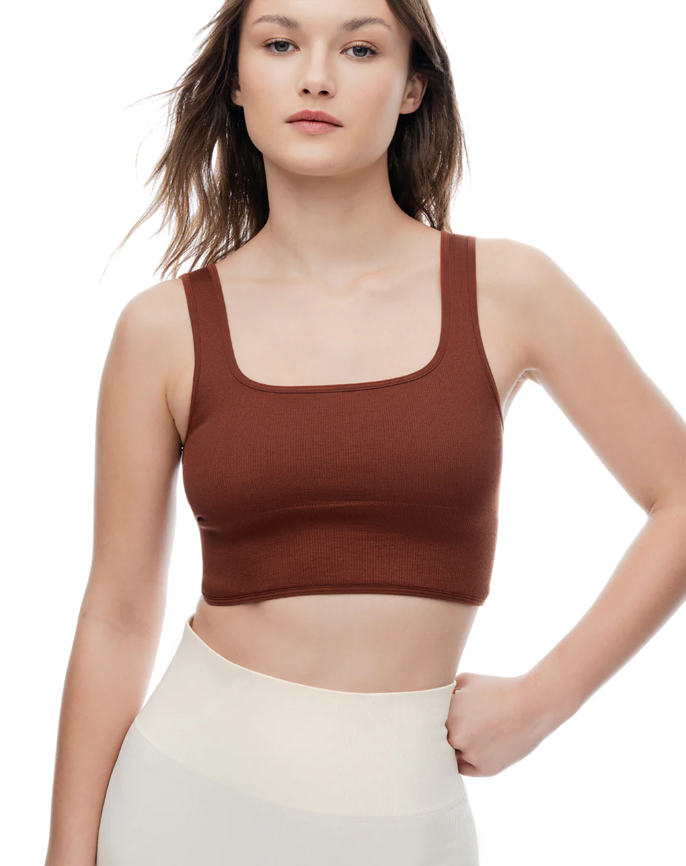 Top deportivo soporte medio seamless uso 2 en 1 café mujer - Image 3