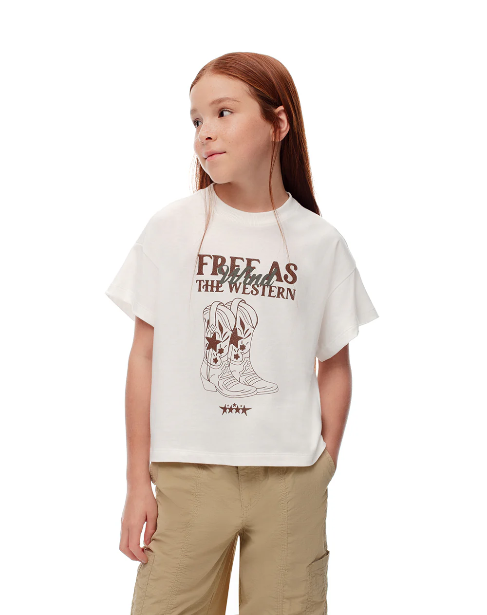 Camiseta regular algodón blanca estampada niña