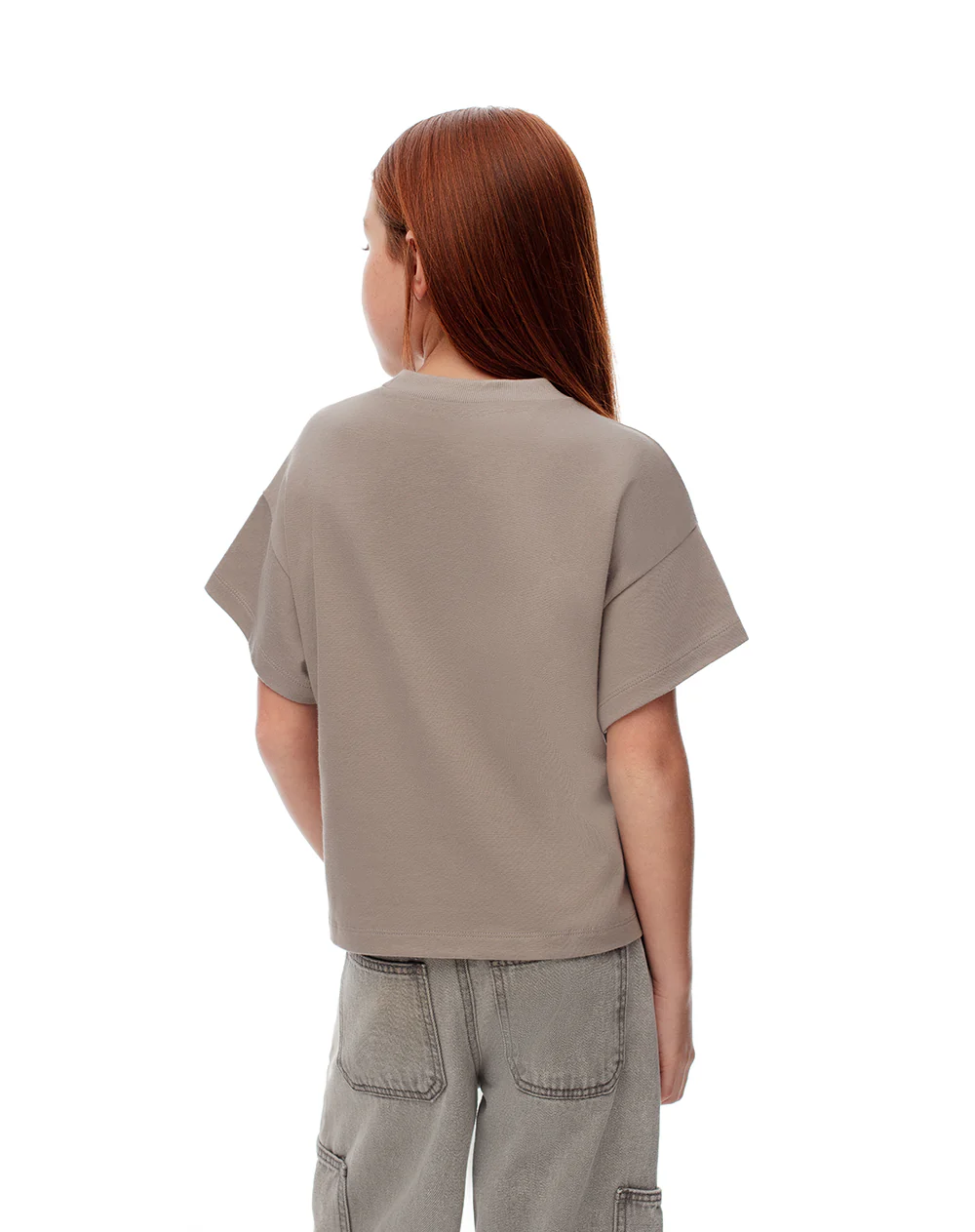 Camiseta regular algodón taupe estampada niña - Image 2