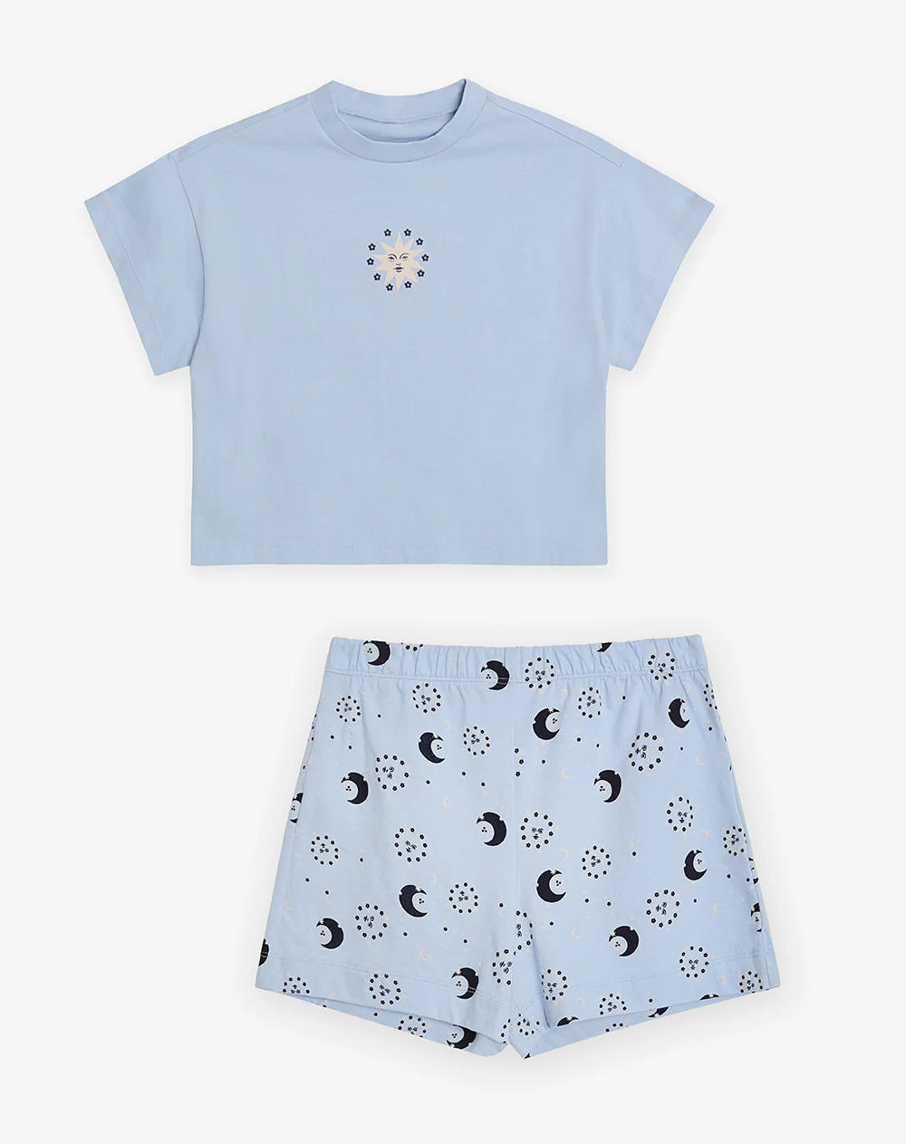 Pijama relaxed manga corta azul estampada niña
