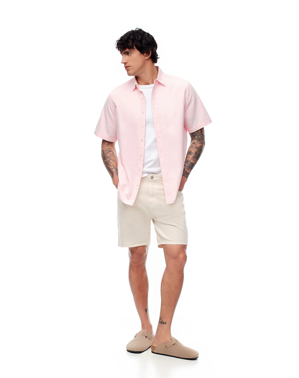 Camisa manga corta regular algodón rosa hombre - Image 4