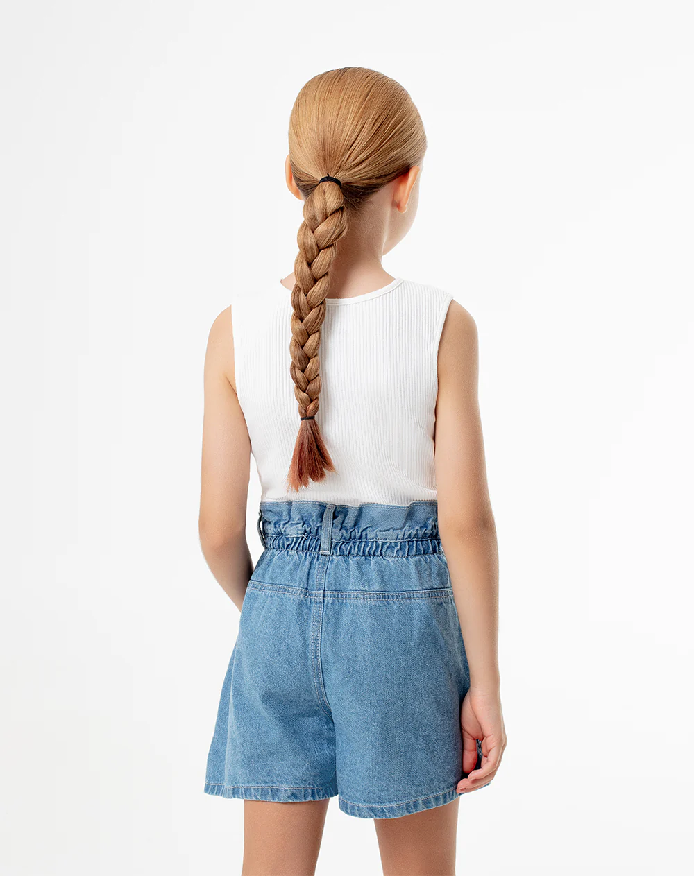Short cargo tiro alto denim índigo medio niña - Image 3