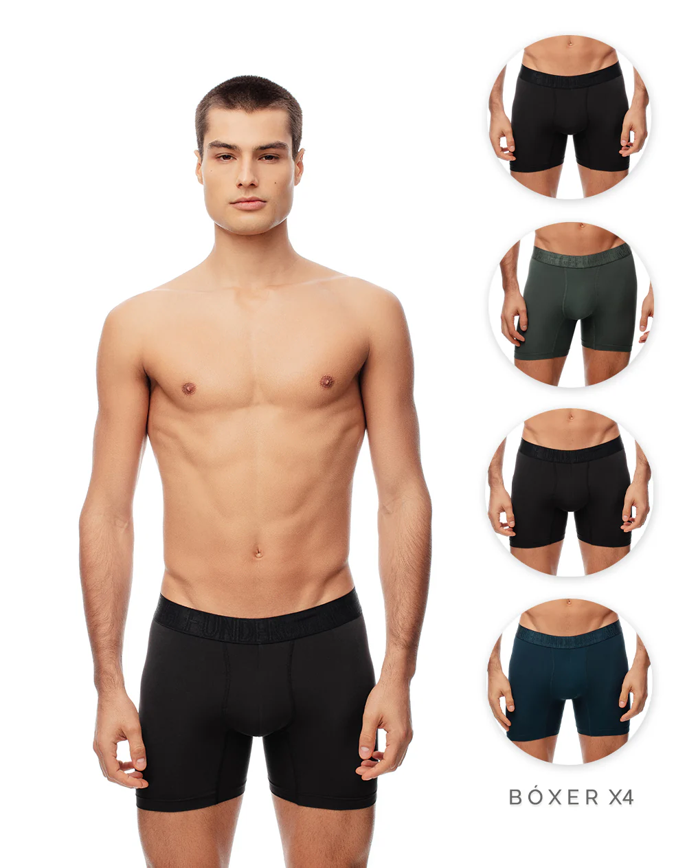 Bóxer deportivo medio antibacterial x4unds surtido hombre