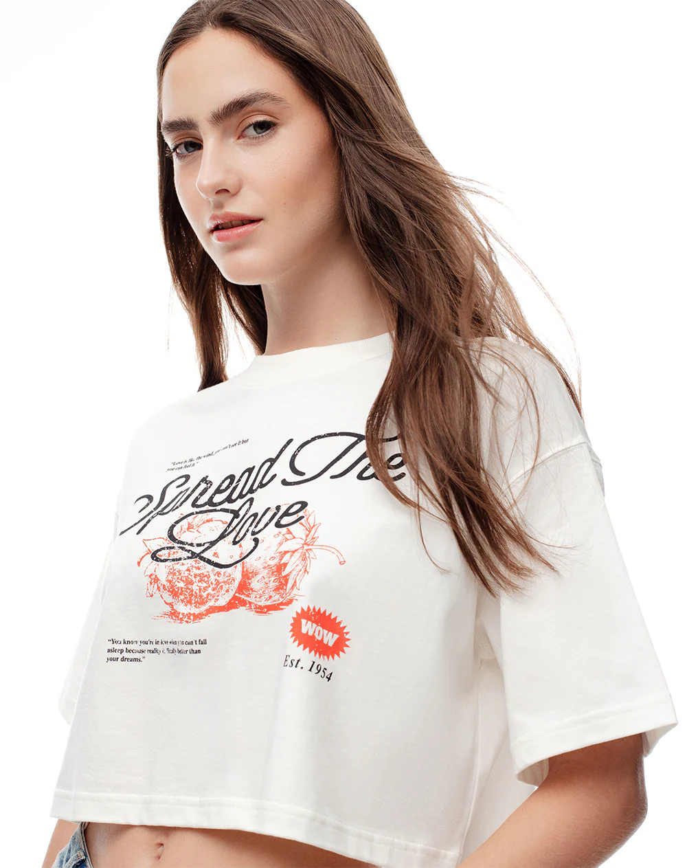 Camiseta crop regular algodón vainilla estampada mujer - Image 3