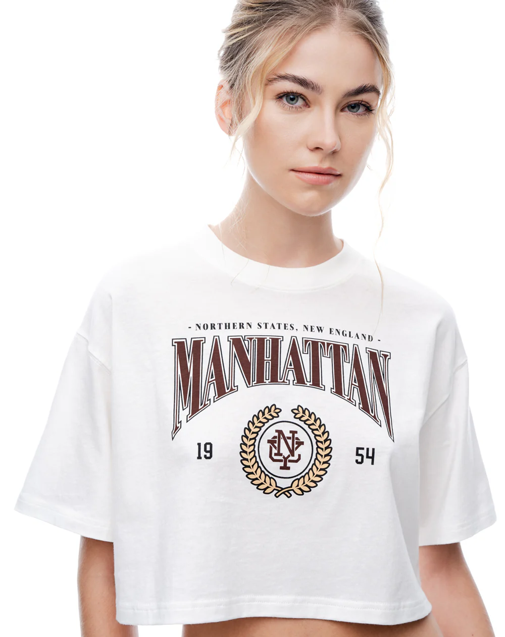 Camiseta crop regular algodón cruda estampada mujer