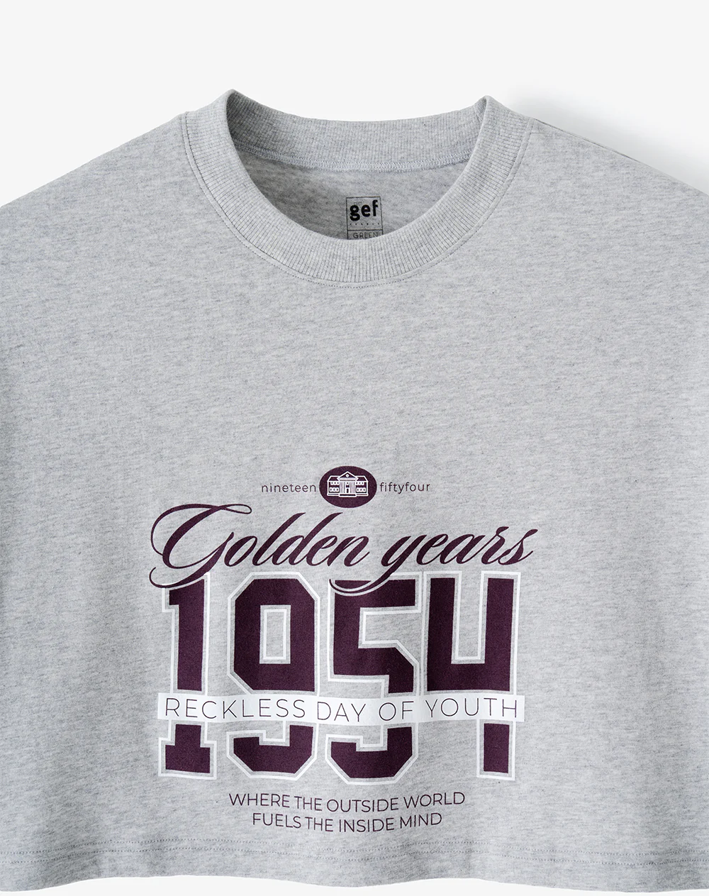 Camiseta crop regular algodón gris estampada mujer - Image 6