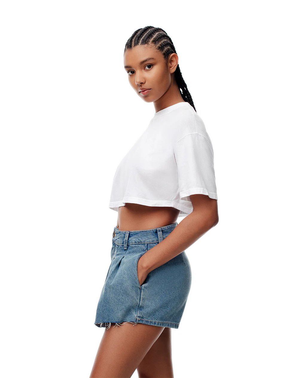 Falda short tiro medio denim índigo medio mujer