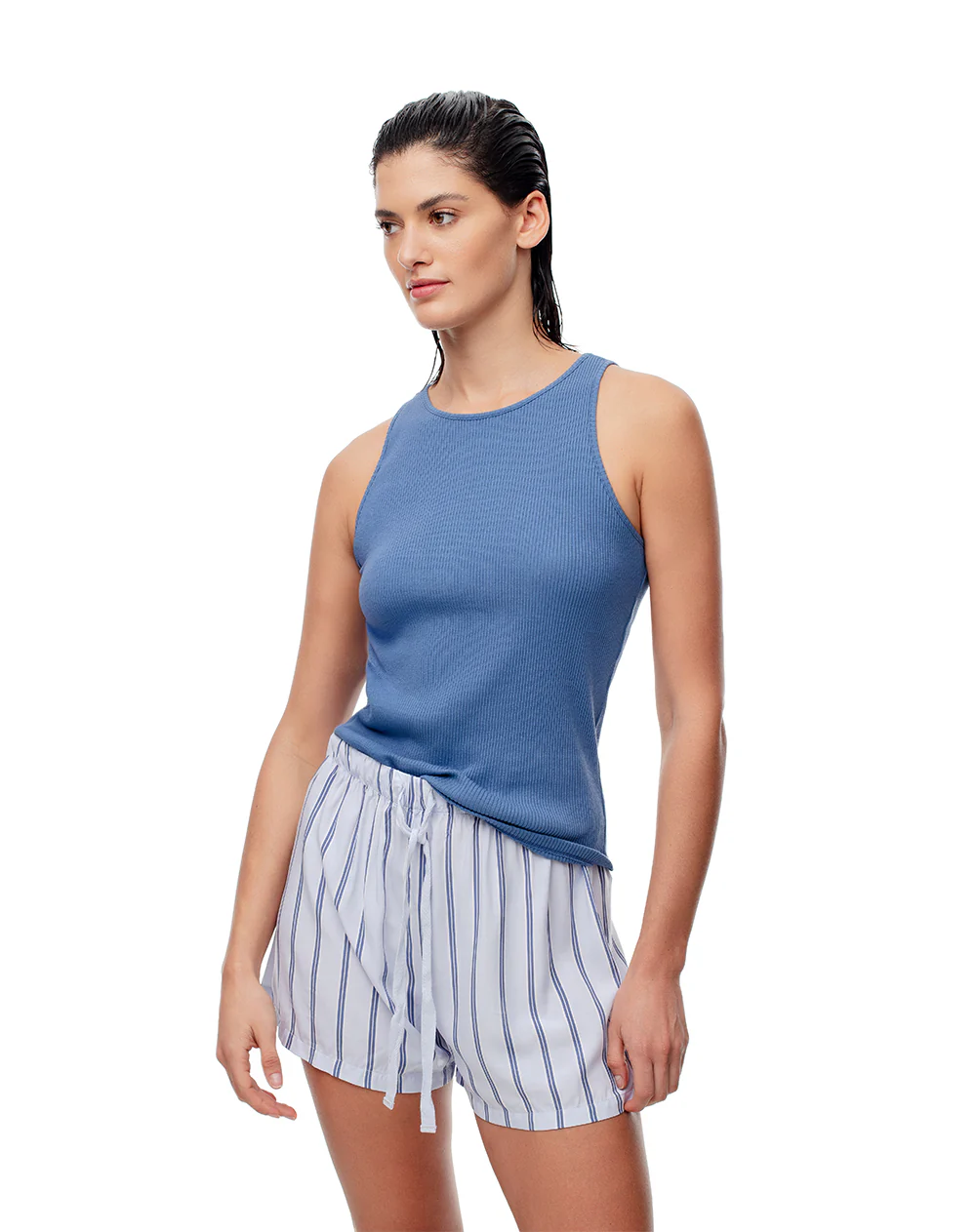 Camiseta esqueleto slim rib algodón azul mujer - Image 3