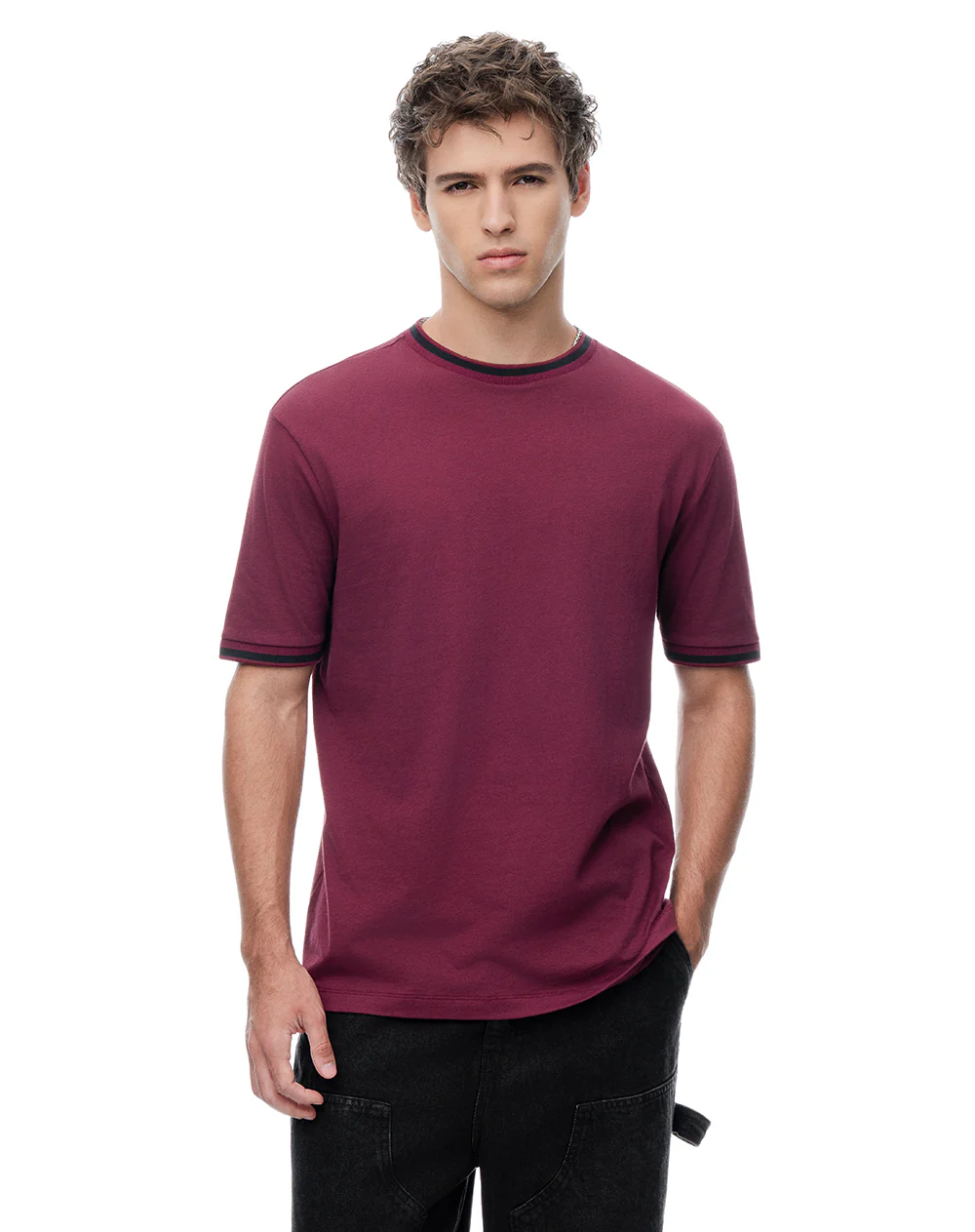 Camiseta regular algodón jersey vino tinto hombre - Image 2
