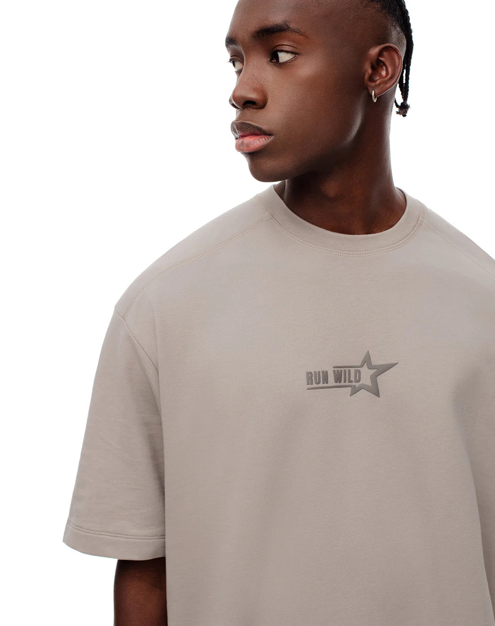 Camiseta oversize algodón taupe estampada hombre - Image 3