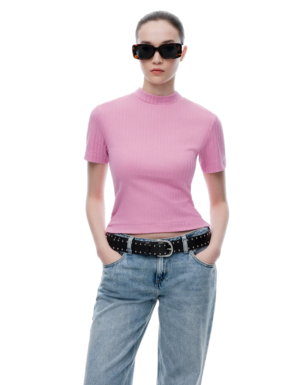 Camiseta slim fit manga corta rosada