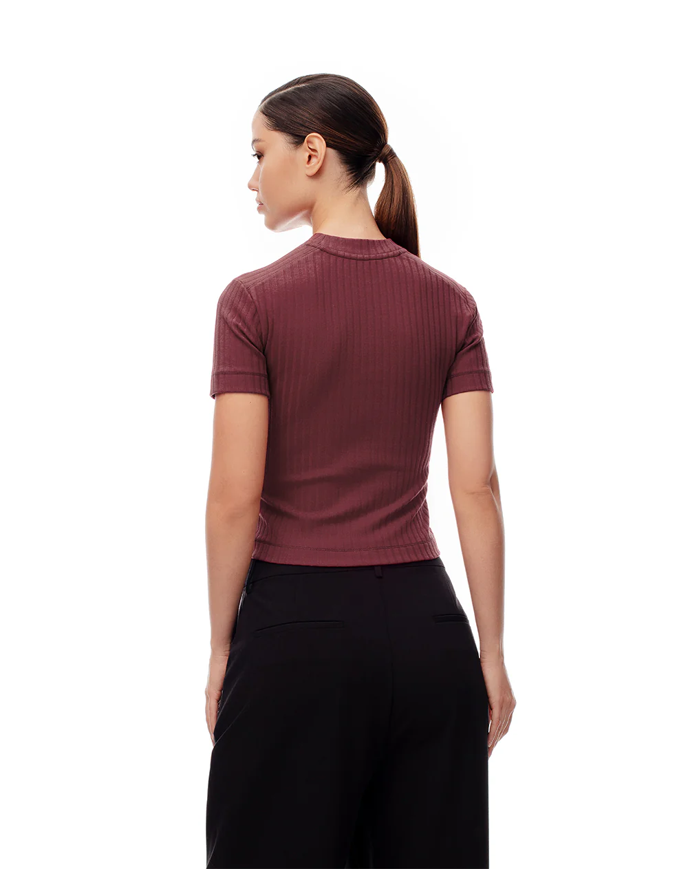 Camiseta crop slim algodón vinotinto mujer - Image 2