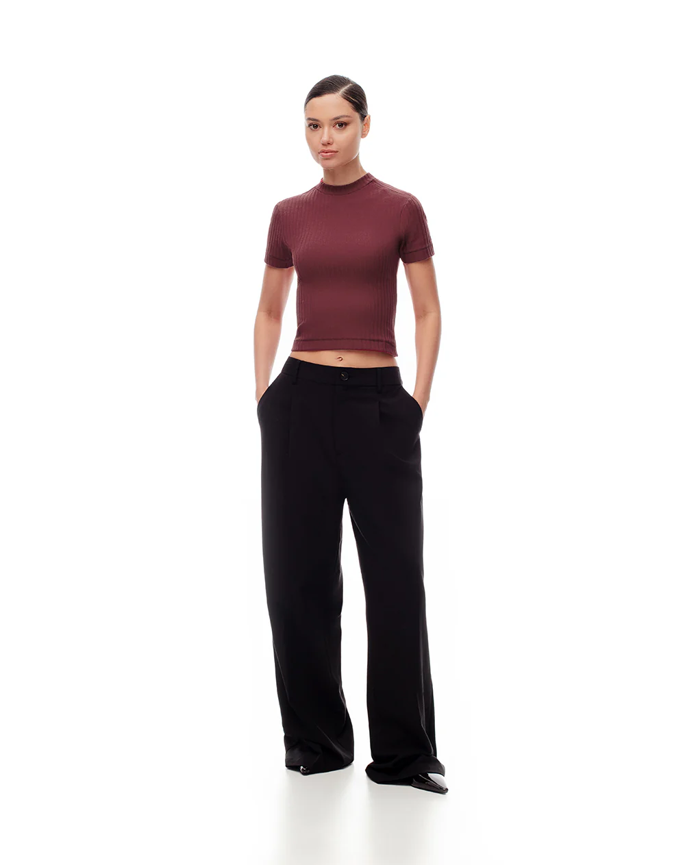 Camiseta crop slim algodón vinotinto mujer - Image 4