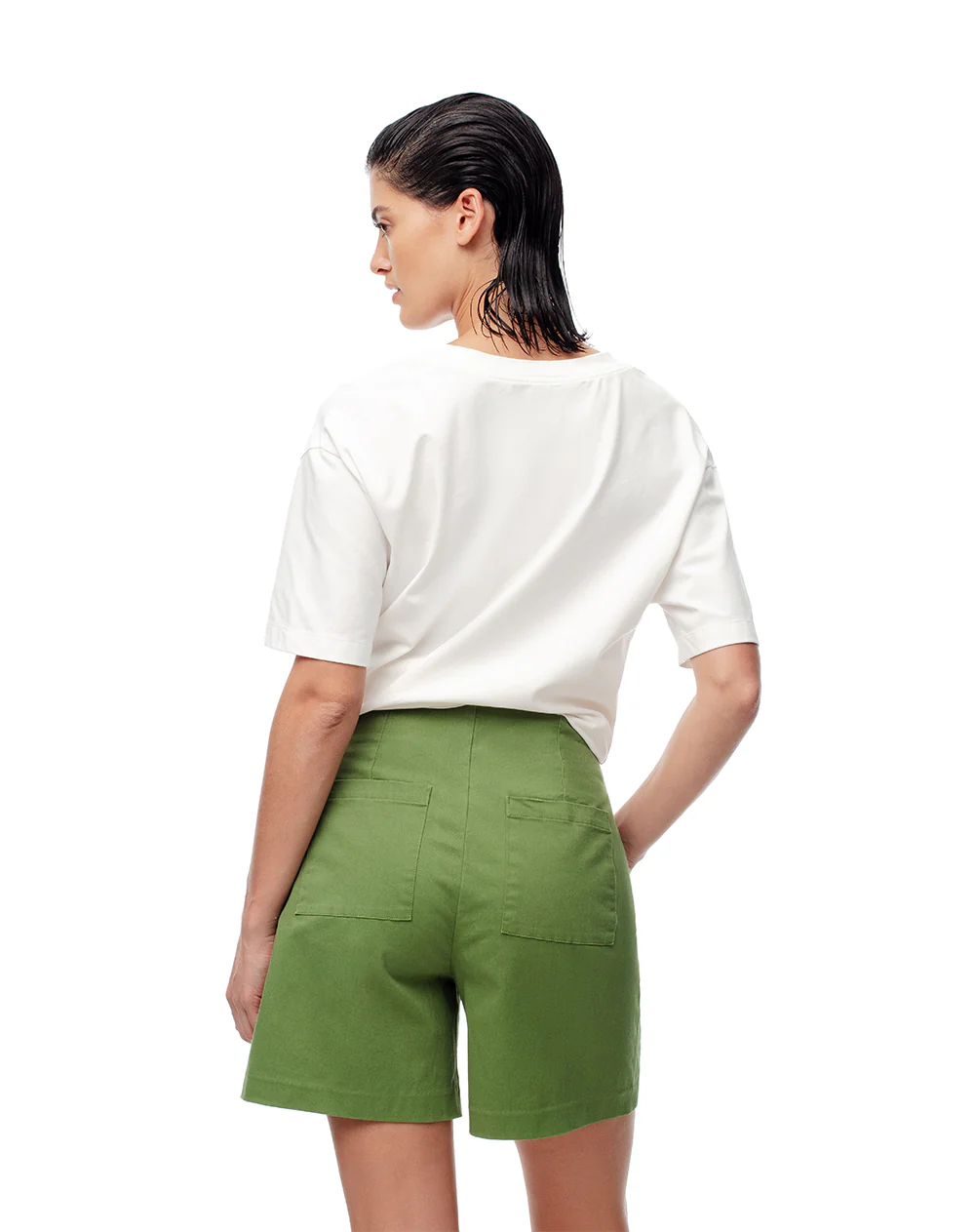 Short tiro alto algodón verde mujer - Image 3
