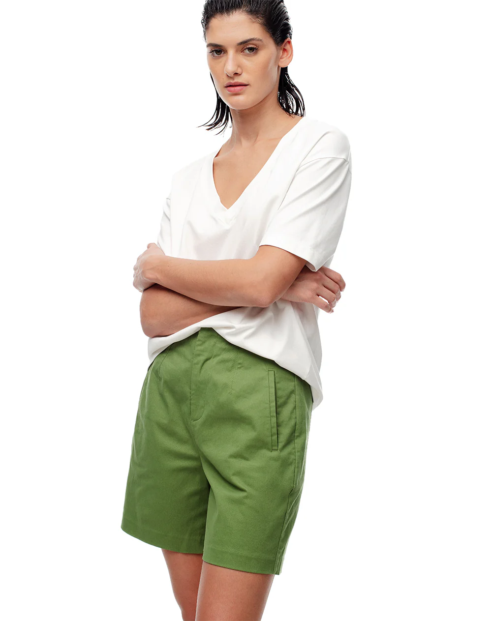 Short tiro alto algodón verde mujer - Image 4