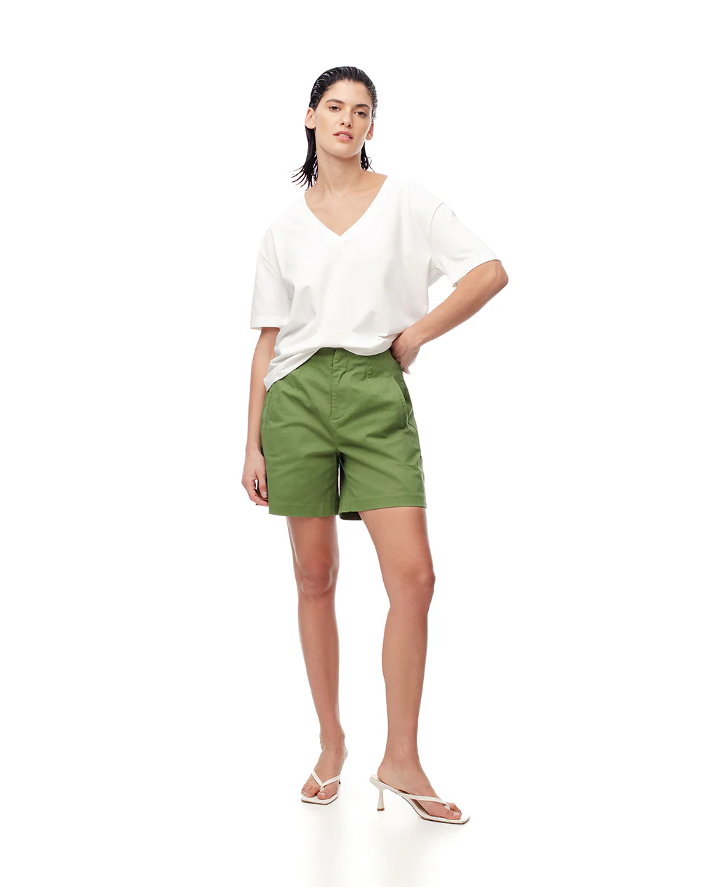 Short tiro alto algodón verde mujer - Image 5