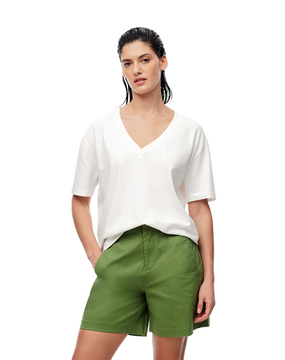 Short tiro alto algodón verde mujer - Image 7