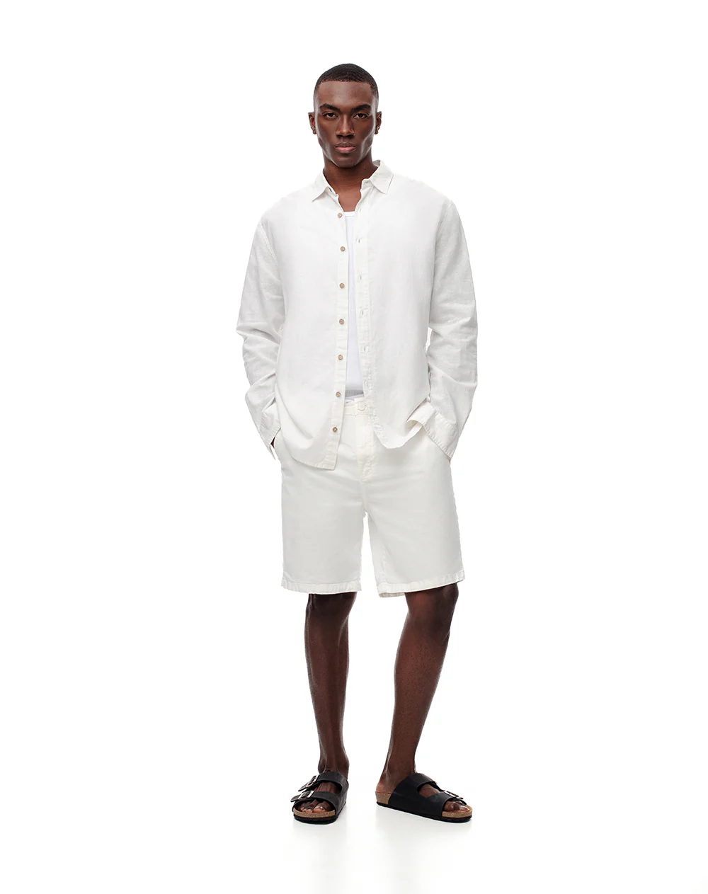 Camisa manga larga regular lino blanca hombre - Image 5