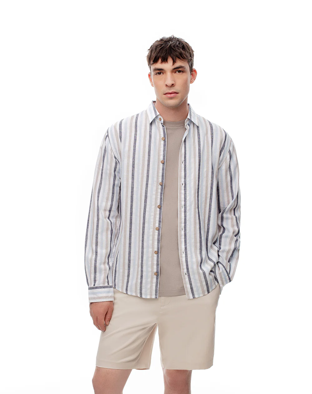 Camisa manga larga regular lino rayas hombre - Image 3