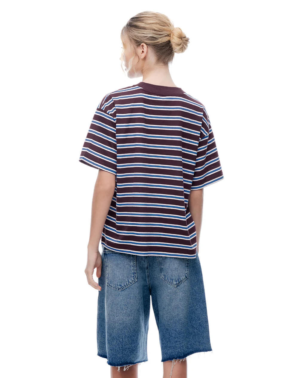 Camiseta relaxed manga corta vino tinto rayas mujer - Image 2