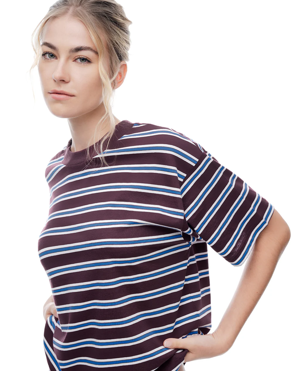 Camiseta relaxed manga corta vino tinto rayas mujer - Image 3