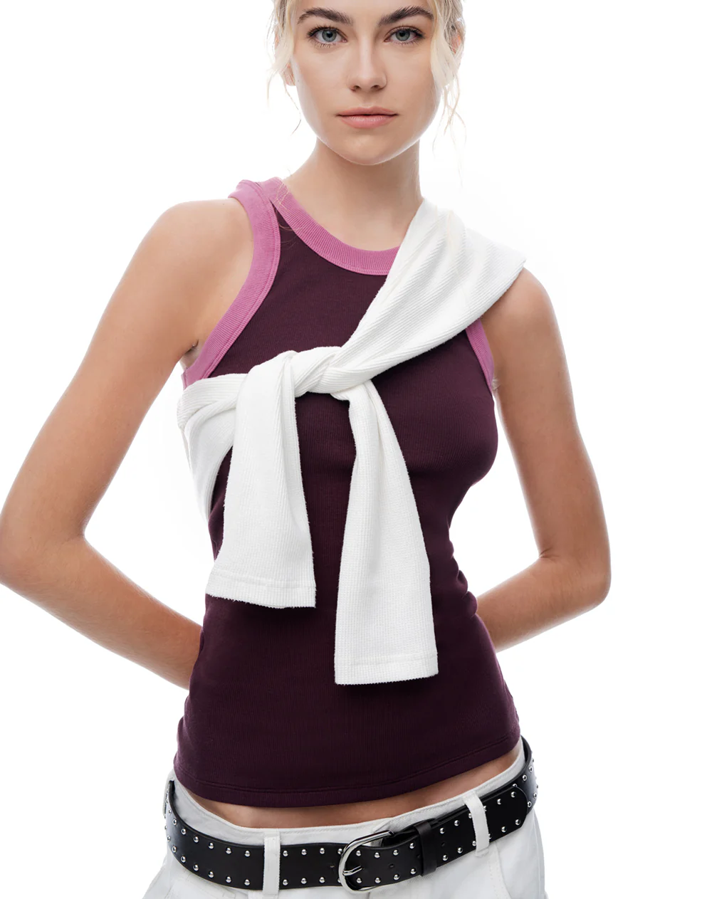 Camiseta esqueleto slim rib algodón vino tinto mujer - Image 3