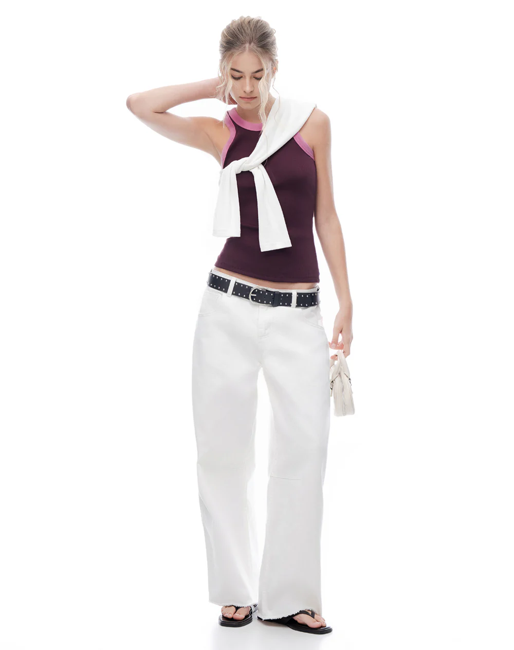Camiseta esqueleto slim rib algodón vino tinto mujer - Image 5