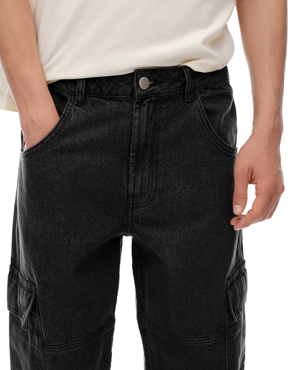 Jean cargo recto negro hombre - Image 3