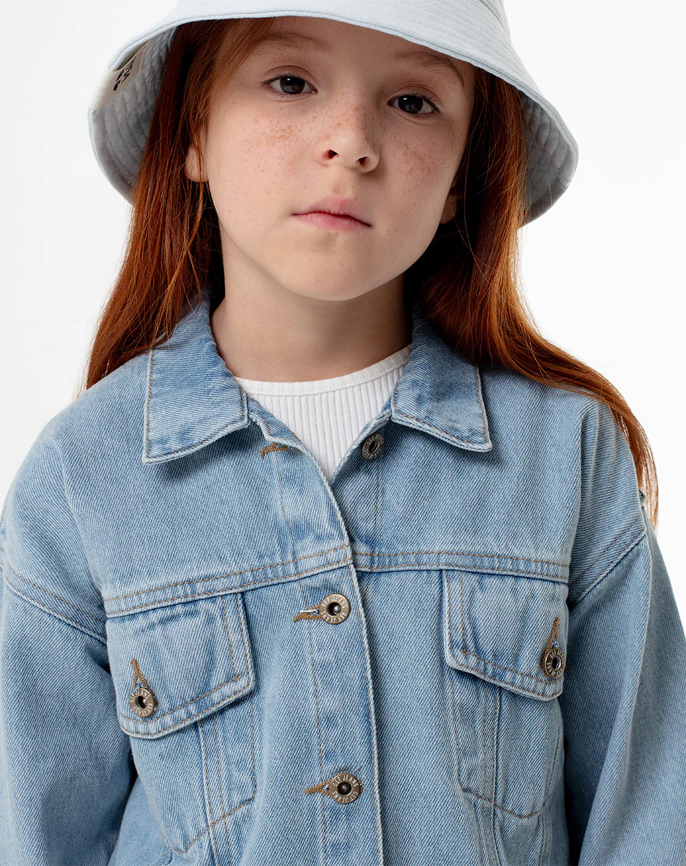 Chaqueta crop denim índigo medio niña - Image 3
