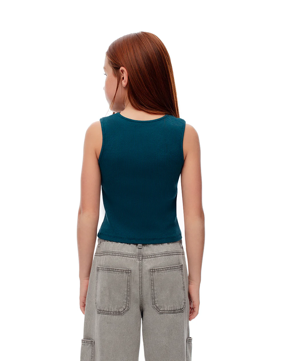 Camiseta esqueleto slim rib algodón verde niña - Image 2